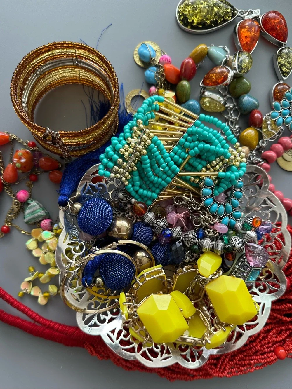 Colorful Jewelry Jar Boho Indian Style Earrings Bracelets Necklaces Rings Beads